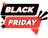 Εικονίδιο Black Friday με λευκά γράμματα και κόκκινες λεπτομέρειες, σε δυναμικό σχέδιο με κόκκινη κορδέλα και διακοσμητικό αστέρι.
